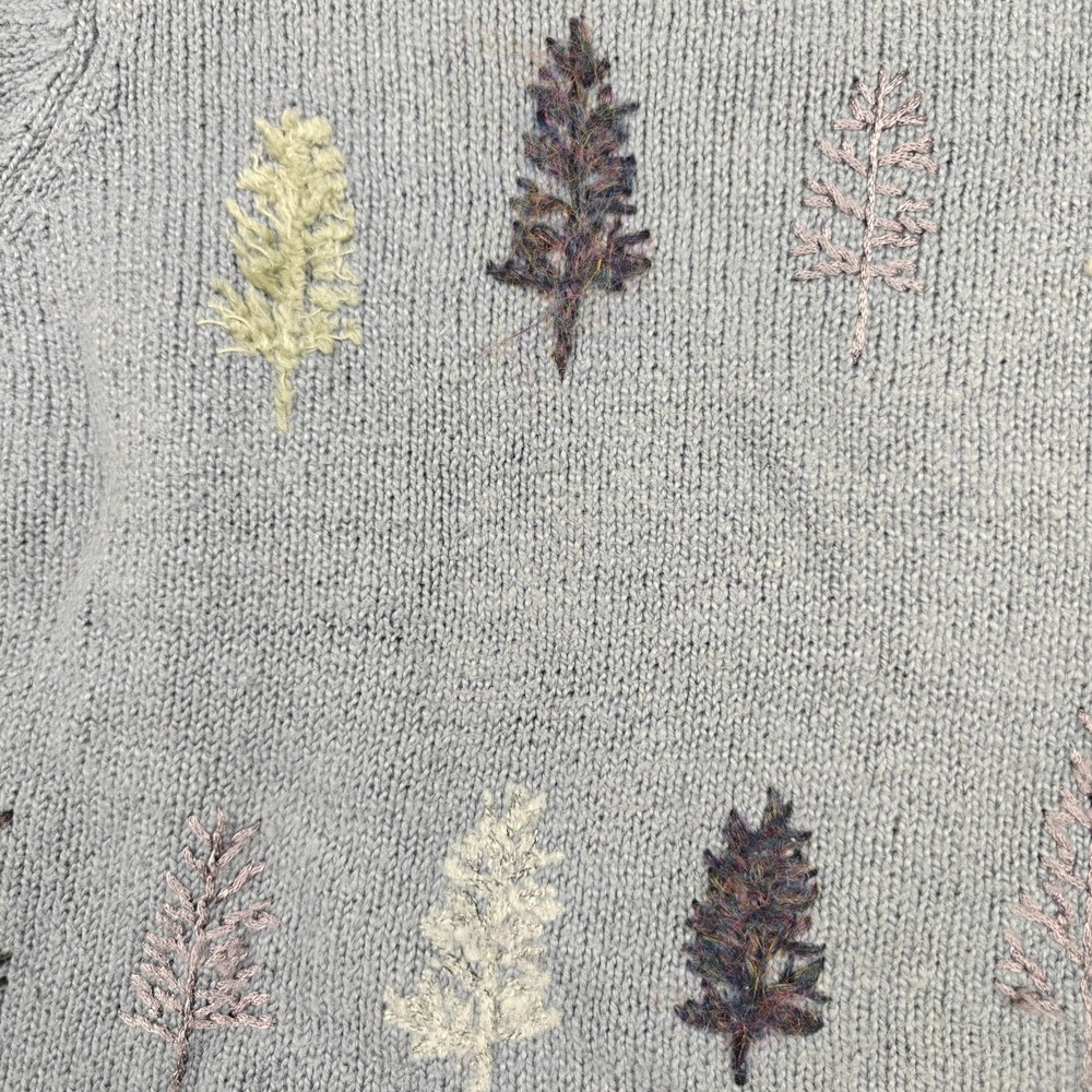 Northern Isles Sweater Womens Large Gray Ramie Cotton Tree Embroidered Knit - Picture 3 of 10
